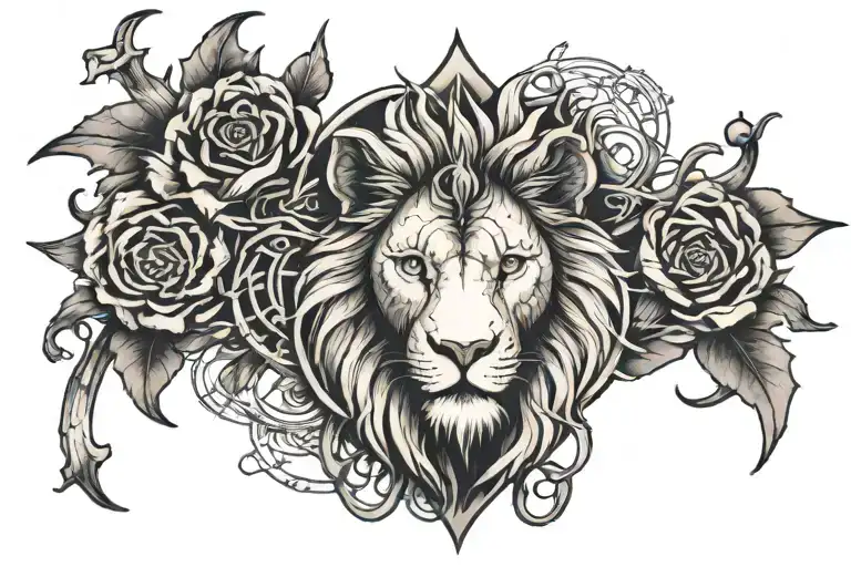 Christian Cross With Thorns And A Lions Head Profile Holding