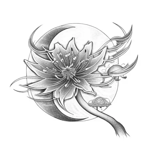 A Spider Lily Blooming Under A Crescent Moon In A Mystical Forest