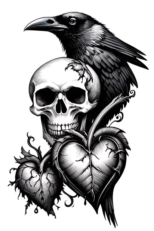 Raven And Heart Skull