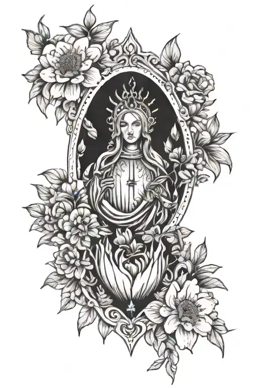 Immaculate Heart Of Mary Surrounded By Wildflowers