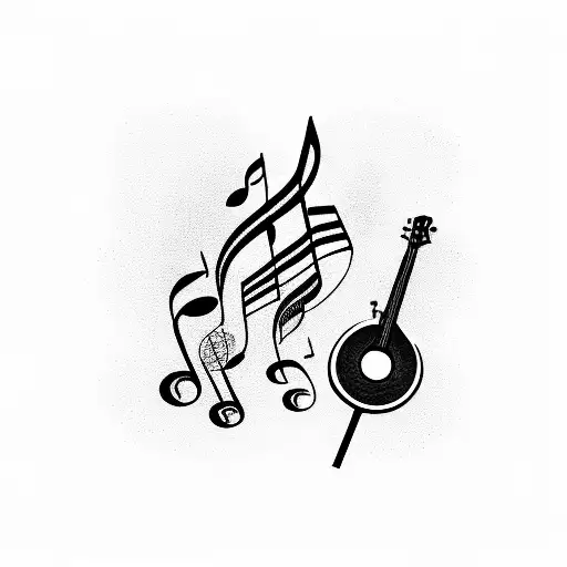 Music Notes Intertwined With A Guitar And Microphone