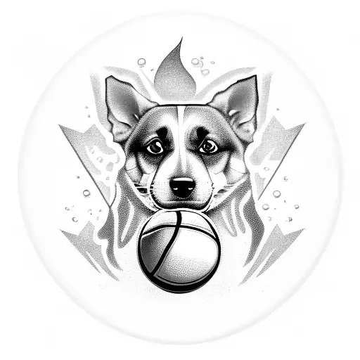 Dog Dribbling A Basketball With Flames Trailing Behind