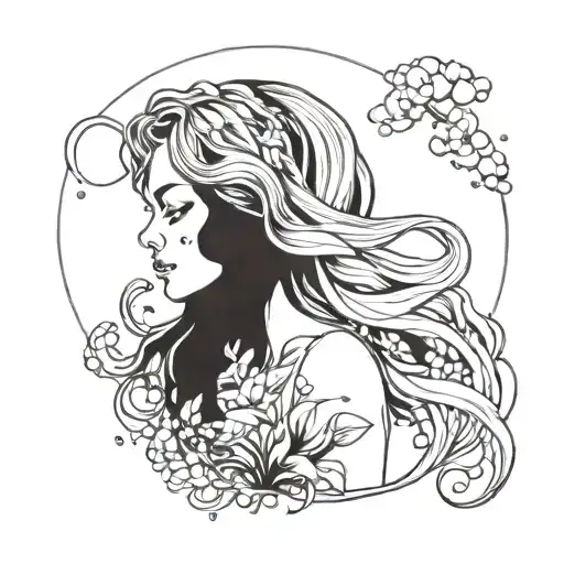 Nature-inspired Tattoo Of A Cosmic Female With Flowing Brushstroke Hair