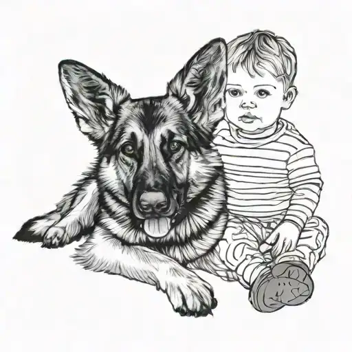 2 Year Old Boy Sitting With His German Shepherd Dog
