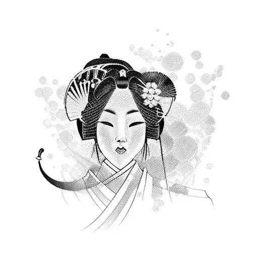 Traditional Japanese Geisha With Abstract Patterns