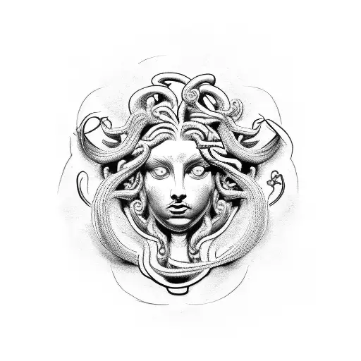 Face Of Medusa On Thigh