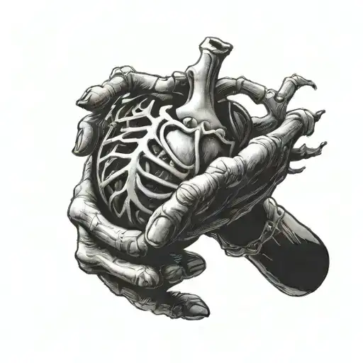 Man Hand And Skeleton Reaching For Real Human Heart