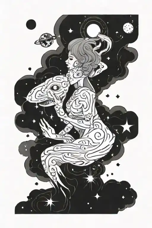 Cosmic Female Counselor Surrounded By Swirling Galaxies And Nebulae