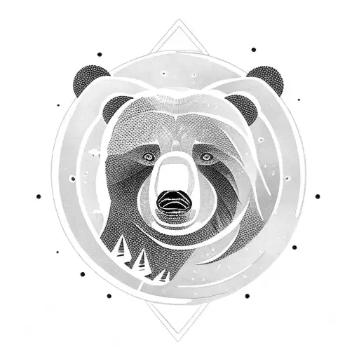 Bear Face With Moon With A Silhouette Of A Boy Ast The Background