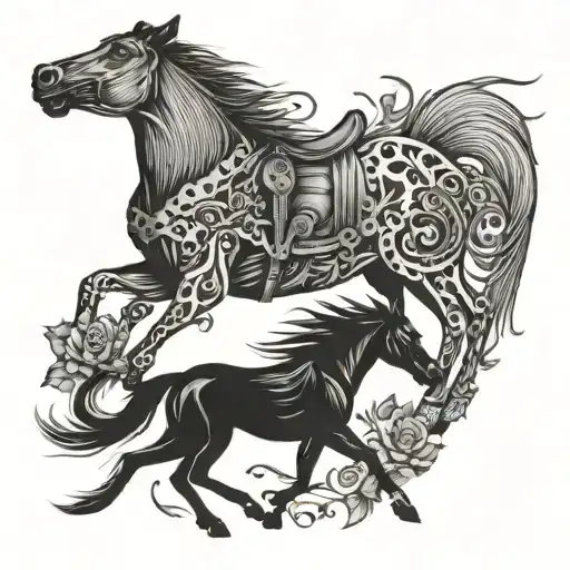Spine Tattoo With Horse And Dog