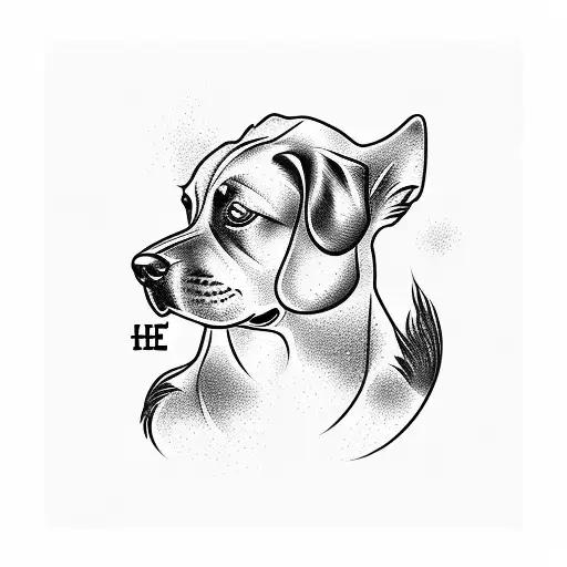 A Tattoo Design Of A Dog And A Son Silhouette With A Banner Saying 'Hope' In A Stylized Font