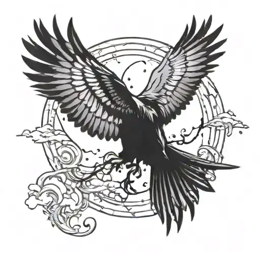 A Celestial Crow With Wings Spread In A Moonlit Sky