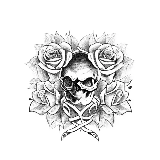 Skull With Roses And Owl
