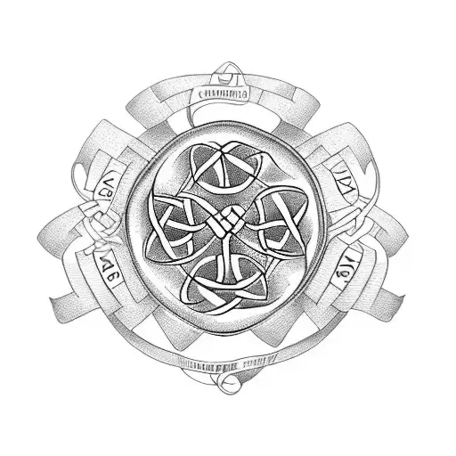 A Family Tree Tattoo With Children's Names And Birthdates Intertwined With Celtic Knots