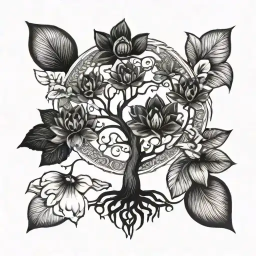 Tree Of Life With Lotus Flowers