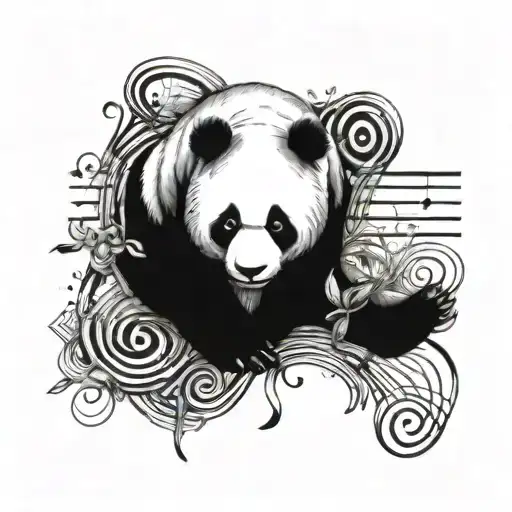A Tattoo Design Combining Music Notes And Panda Imagery