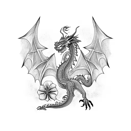 Dragon With Flowers On Hip