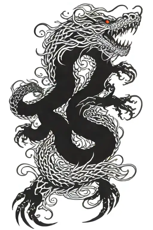 Hydra Dragon Emerging Tangled Together Wide Composition