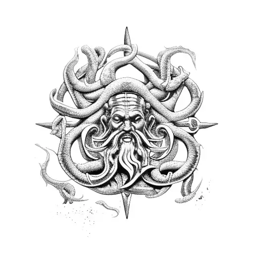 Poseidon And The Kraken Attacking The Uss Constitution