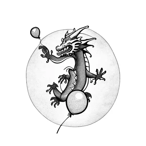 Happy Dragon Holding A Balloon