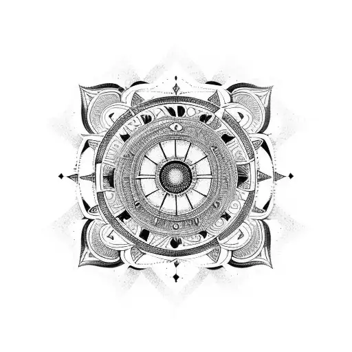 Mandala Design Incorporating Elements Of A Libra Zodiac Symbol And Musical Notes