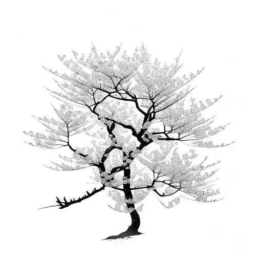 Japanese Cherry Blossom Tree With A Hidden Samurai Warrior Within The Branches