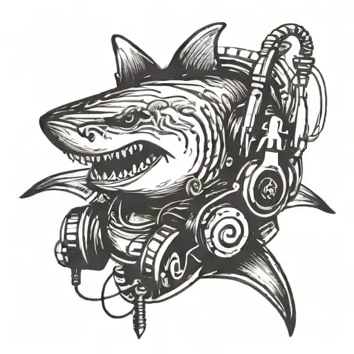 A Shark Wearing Headphones Listening To A Movie Soundtrack