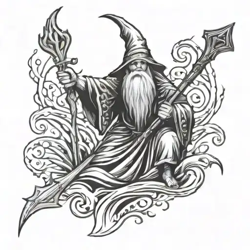 Wizard With Trident In Ocean