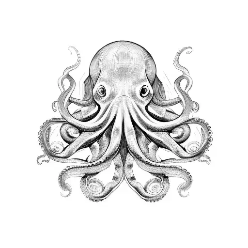 Octopus With Long Tentacles And Dark Aesthetic