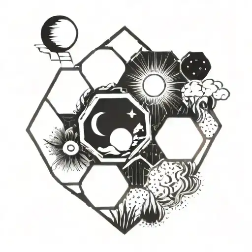 Sun Rise With Night In A Hexagon