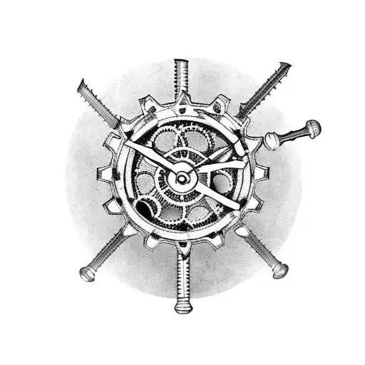 A Gothic Style Clock With Gears And Cogs Made From Old Weapons Like Guns And Knives