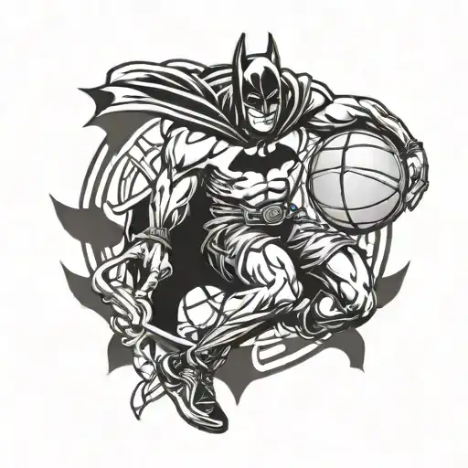 Basketball Player Dunking And Batman Symbol And A Cross Intertwined