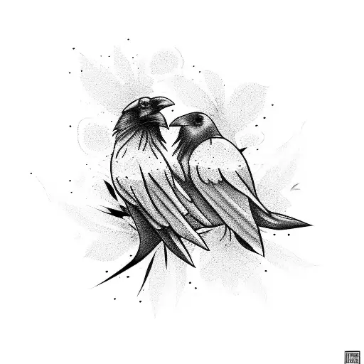 Two Raven With Flowers