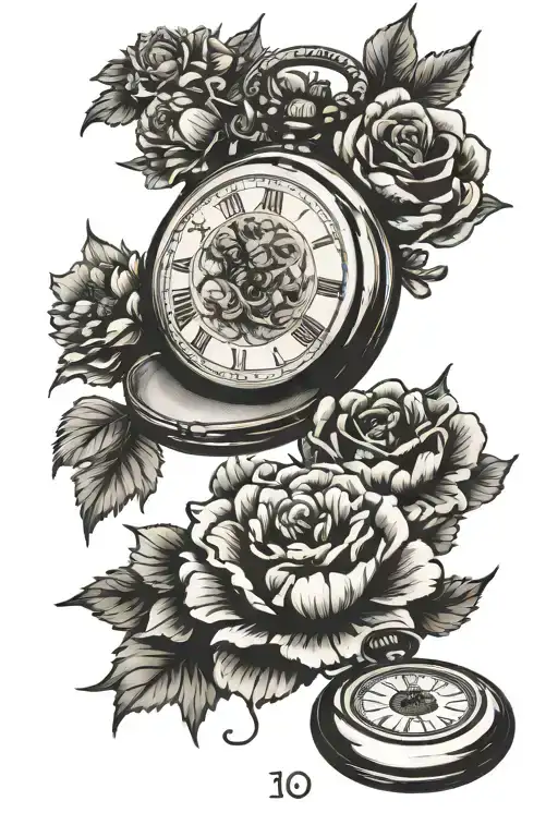 Pocket Watch Woth Name And Date Of Birth In It And Marigold Flowers Around It