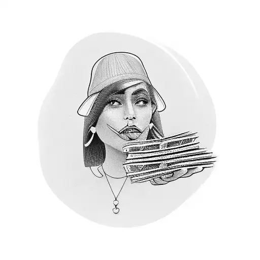 Chicano Woman Holding A Stack Of Money