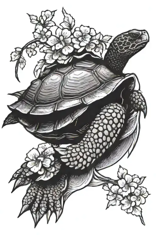 Turtle With A Sakura Tree With Daggers