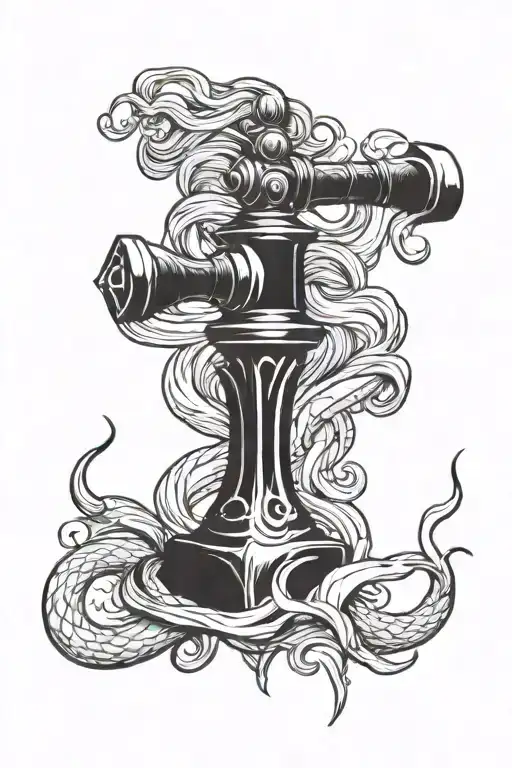 Mjolnir With Black Mermaid With Flowing Hair Wrapped Around Handle