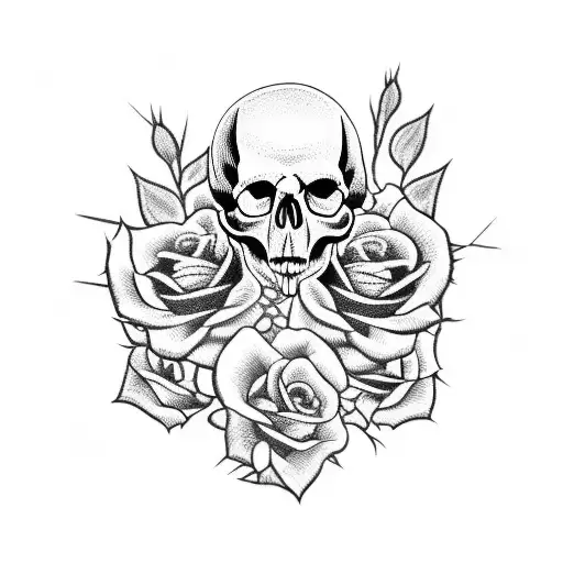 A Skull Wearing A Punk Rock Bandana Surrounded By Black Roses And Thorns