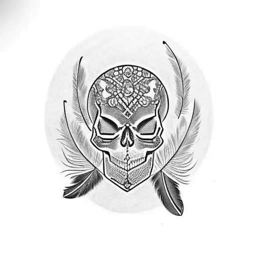 Skull With Bird Feathers