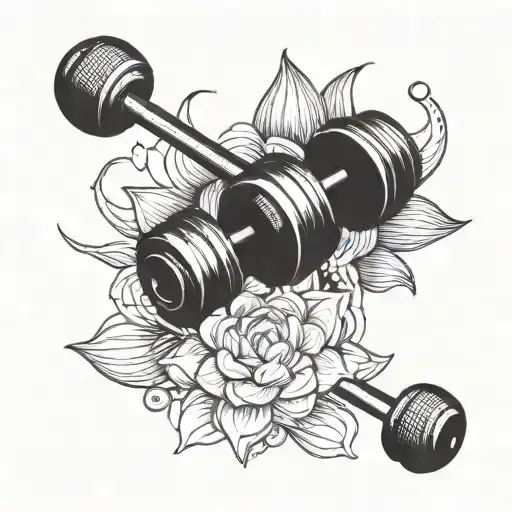 Incorporate A Lotus Flower Into A Design Featuring A Weightlifting Barbell And Kettlebell