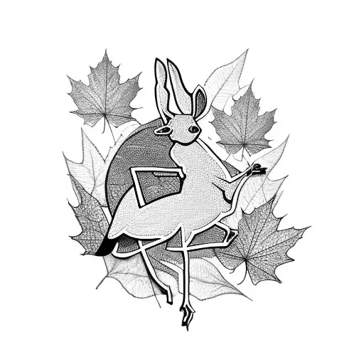 Kangaroo With A Large Detailed Maple Leaf In The Background