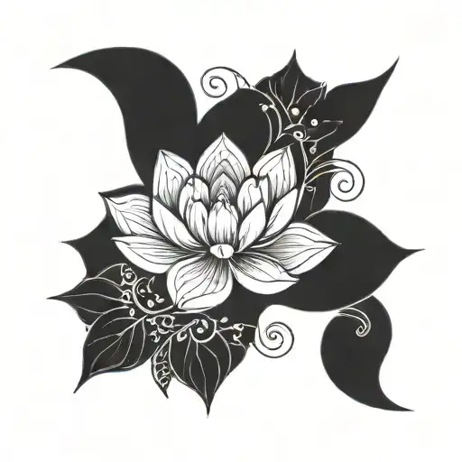 Lotus Flower Transforming Into A Crescent Moon With Intricate Patterns Weaving Through The Design