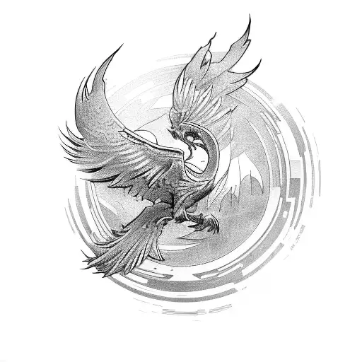 A Cyberpunk Inspired Phoenix Rising From The Ocean Waves