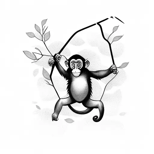 Monkey Swinging On Branch