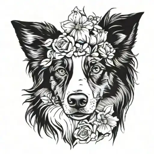 Border Collie Portrait Flower