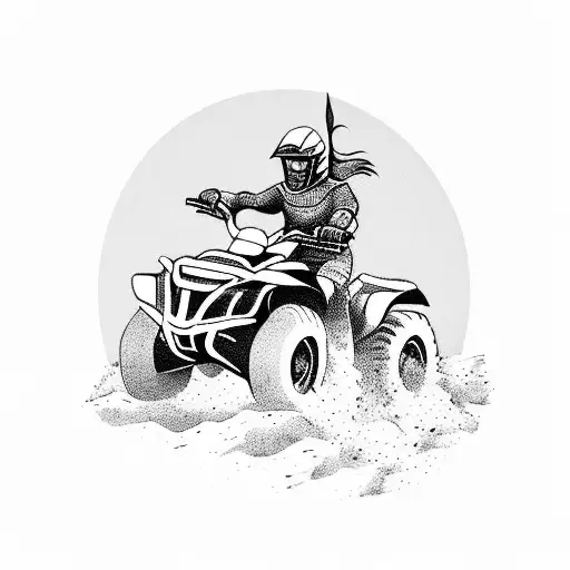 A Fierce Warrior Riding A Quad Bike Through A Rugged Terrain
