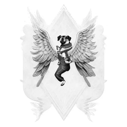 A Dog With Wings Made Of Money Flying Over A Cricket Stadium