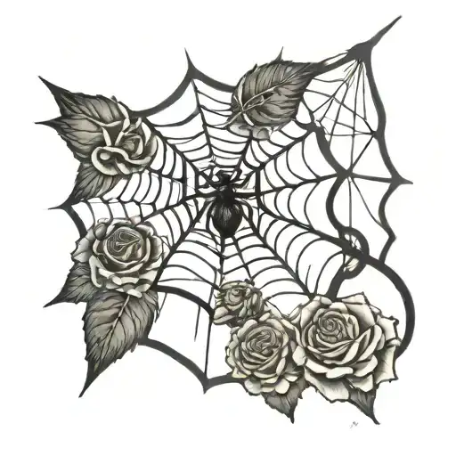 Jerry Spelledd Into A Spiderweb With A Web String Coming Down Connected With Rose Pedals