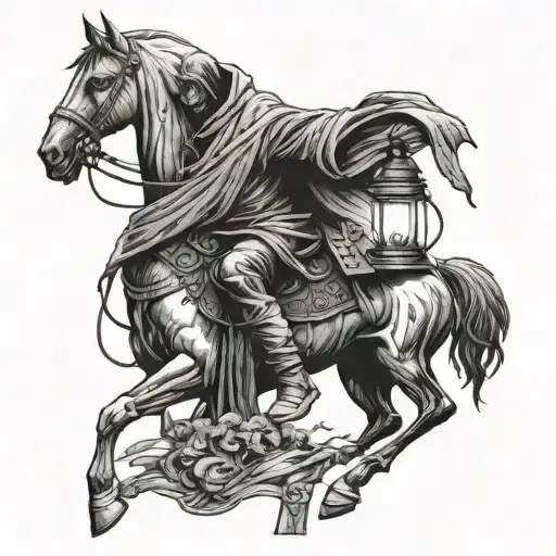 Grim Reaper Holding Lantern On A Horse