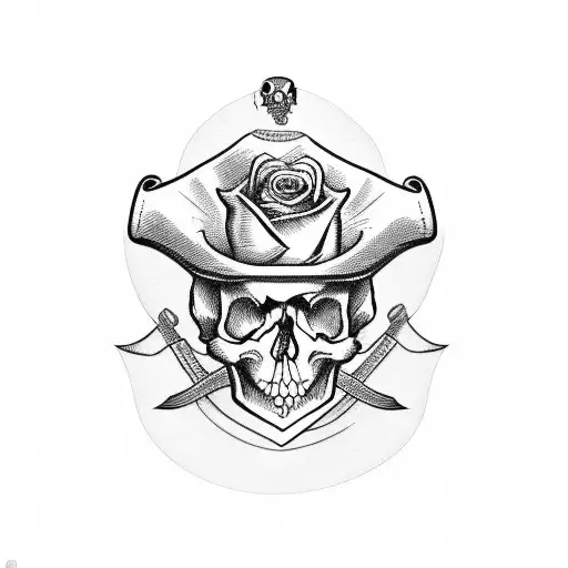 Skull Wearing A Pirate Hat With A Rose On It